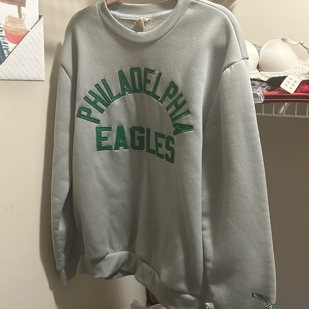NWT Philadelphia Eagles THROWBACK KELLY GREEN/GRAY CREWNECK Men M-NFL Vin. Marks